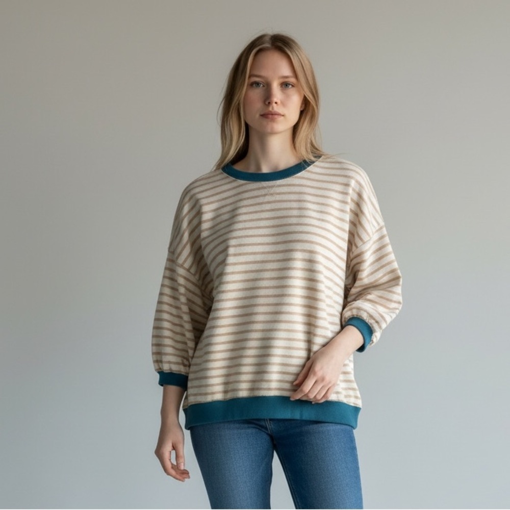 Pilcro Striped Sweatshirt in Cream and Blue Womens XL - Picture 2 of 6